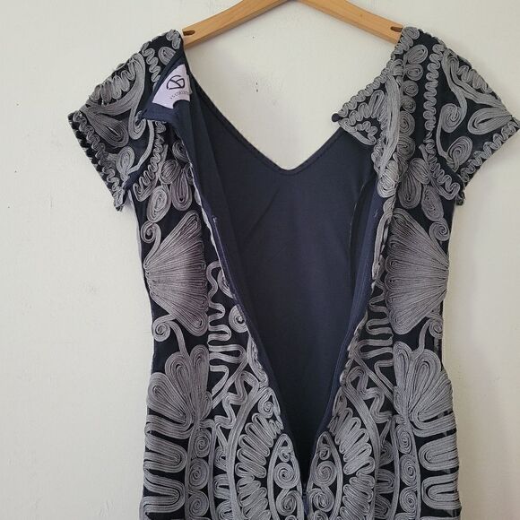 JS Collections Navy Blue Gray Dress Sheath Mesh Soutache 6 - Picture 8 of 13